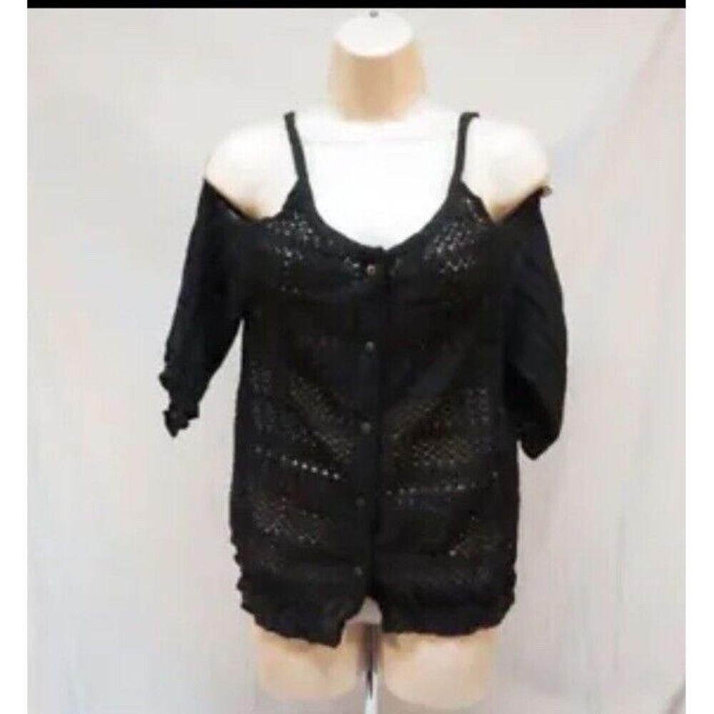 RU Resistol Blouse Shirt Black Sheer Lace Gauze Cold Shoulder Party NWT‎ Size M